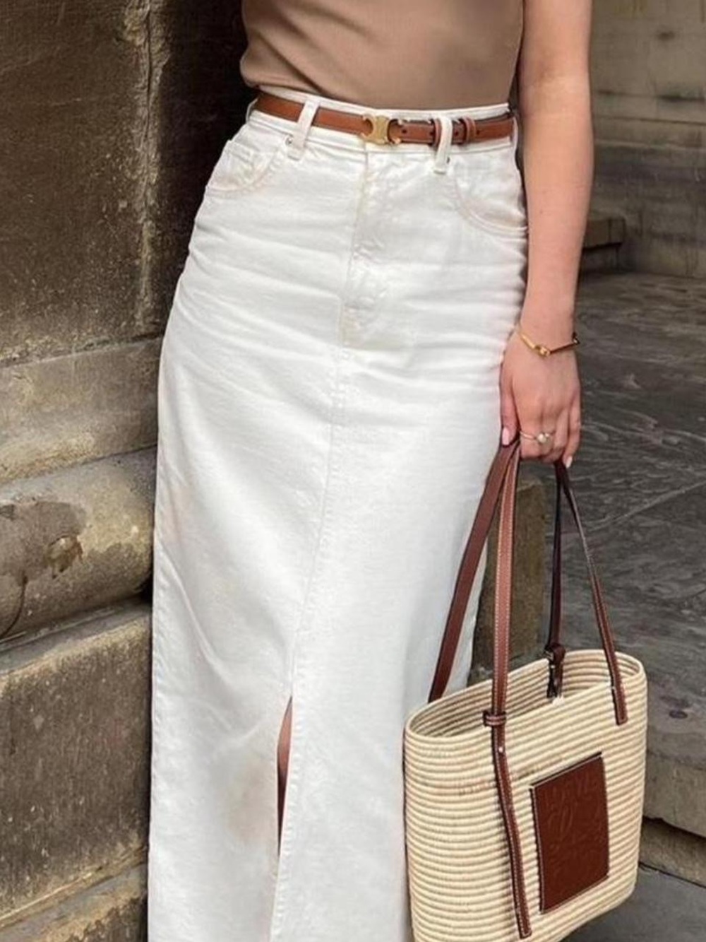 Stradivarius White Denim Skirt